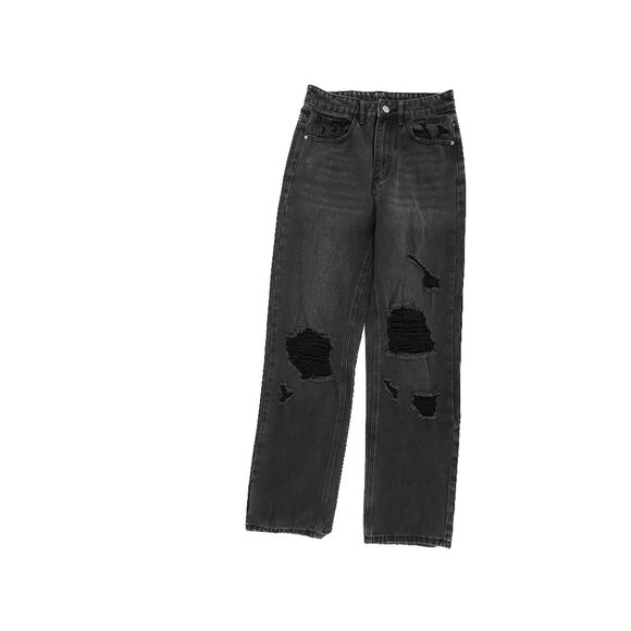 Shein Distressed Straight Women's size XS Black Denim jeans - Picture 1 of 5